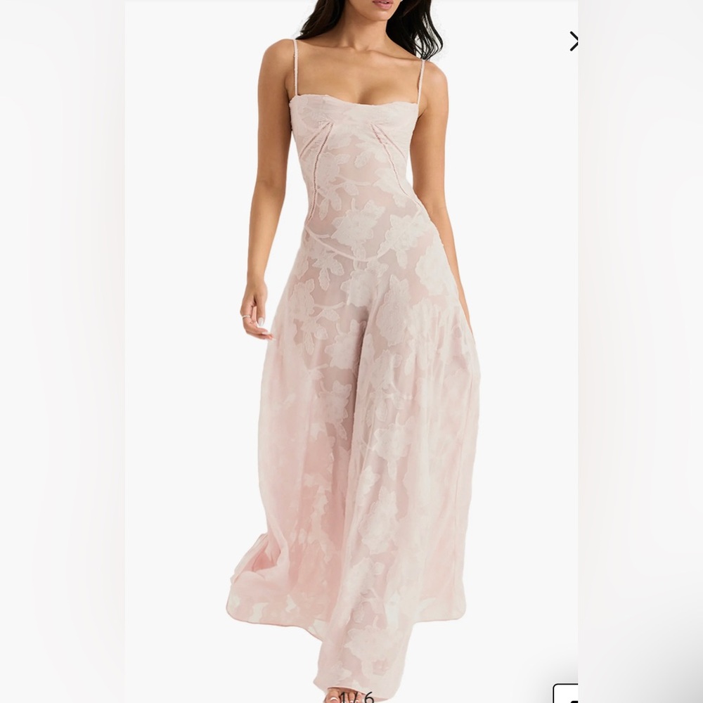 House of CB Blush Sheer Lace-Up Maxi Dress